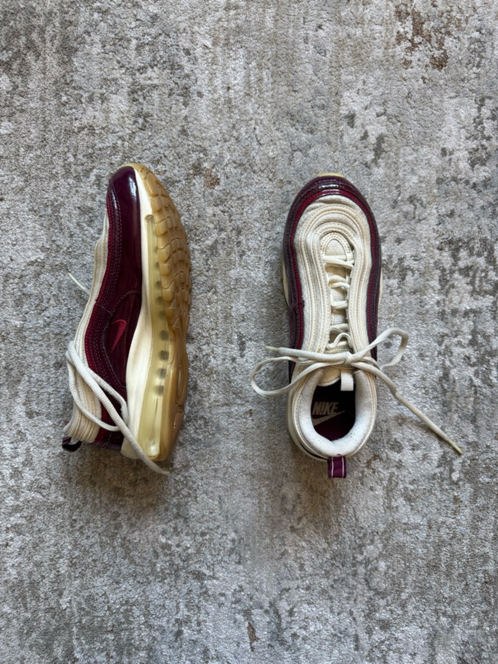Nike Air Max 97 Sneakers - Cream and Maroon - W8.5